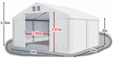 Skladový stan 4x4x2m střecha PVC 560g/m2 boky PVC 500g/m2 konstrukce LÉTO