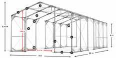 Skladový stan 8x60x4m strecha PVC 560g/m2 boky PVC 500g/m2 konštrukcia POLÁRNA PLUS
