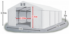 Skladový stan 5x8x2m střecha PVC 560g/m2 boky PVC 500g/m2 konstrukce POLÁRNÍ PLUS