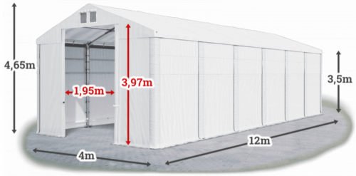 Skladový stan 4x12x3,5m střecha PVC 620g/m2 boky PVC 620g/m2 konstrukce ZIMA