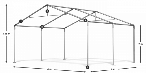 Párty stan 4x4x2m střecha PE 240g/m2 boky PE 240g/m2 konstrukce LÉTO
