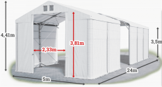 Skladový stan 5x24x3,5m střecha PVC 620g/m2 boky PVC 620g/m2 konstrukce POLÁRNÍ PLUS