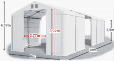 Skladový stan 6x28x3,5m střecha PVC 560g/m2 boky PVC 500g/m2 konstrukce POLÁRNÍ PLUS