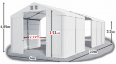 Skladový stan 6x20x3,5m střecha PVC 560g/m2 boky PVC 500g/m2 konstrukce ZIMA