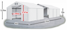 Skladový stan 4x16x2m střecha PVC 560g/m2 boky PVC 500g/m2 konstrukce POLÁRNÍ