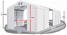 Skladový stan 8x22x4m strecha PVC 560g/m2 boky PVC 500g/m2 konštrukcie ZIMA PLUS