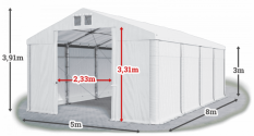 Skladový stan 5x8x3m strecha PVC 560g/m2 boky PVC 500g/m2 konštrukcie ZIMA PLUS