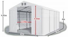 Skladový stan 5x7x4m střecha PVC 580g/m2 boky PVC 500g/m2 konstrukce ZIMA PLUS