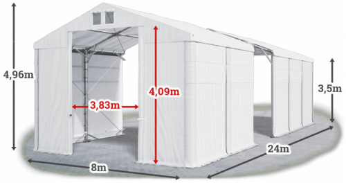 Skladový stan 8x24x3,5m střecha PVC 560g/m2 boky PVC 500g/m2 konstrukce POLÁRNÍ PLUS