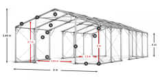 Skladový stan celoroční 8x80x2m nehořlavá plachta PVC 600g/m2 konstrukce POLÁRNÍ