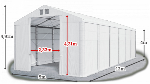 Skladový stan 5x12x4m střecha PVC 560g/m2 boky PVC 500g/m2 konstrukce ZIMA PLUS
