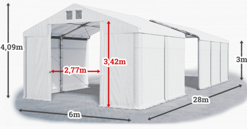 Skladový stan 6x28x3m střecha PVC 620g/m2 boky PVC 620g/m2 konstrukce ZIMA PLUS