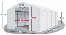 Skladový stan 5x8x2,5m strecha PVC 560g/m2 boky PVC 500g/m2 konštrukcie ZIMA PLUS