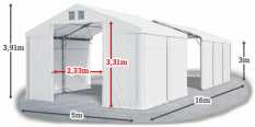 Skladový stan 5x16x3m střecha PVC 620g/m2 boky PVC 620g/m2 konstrukce POLÁRNÍ