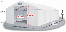 Skladový stan 5x10x2m strecha PVC 620g/m2 boky PVC 620g/m2 konštrukcia ZIMA