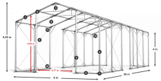 Skladový stan 6x36x4m střecha PVC 620g/m2 boky PVC 620g/m2 konstrukce POLÁRNÍ
