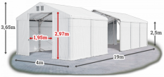 Skladový stan 4x19x2,5m střecha PVC 580g/m2 boky PVC 500g/m2 konstrukce POLÁRNÍ PLUS