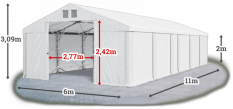 Skladový stan 6x11x2m strecha PVC 580g/m2 boky PVC 500g/m2 konštrukcia POLÁRNA PLUS