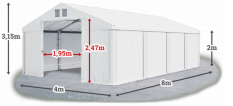 Skladový stan 4x8x2m strecha PVC 620g/m2 boky PVC 620g/m2 konštrukcia ZIMA