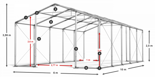 Skladový stan celoroční 6x10x2,5m nehořlavá plachta PVC 600g/m2 konstrukce ZIMA PLUS