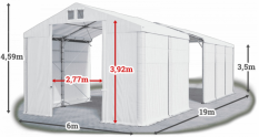 Skladový stan 6x19x3,5m strecha PVC 580g/m2 boky PVC 500g/m2 konštrukcia POLÁRNA