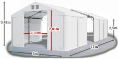 Skladový stan 5x17x2,5m střecha PVC 580g/m2 boky PVC 500g/m2 konstrukce POLÁRNÍ PLUS