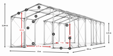 Skladový stan celoroční 6x20x2,5m nehořlavá plachta PVC 600g/m2 konstrukce POLÁRNÍ