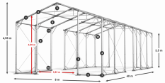 Skladový stan 8x40x3,5m střecha PVC 580g/m2 boky PVC 500g/m2 konstrukce POLÁRNÍ