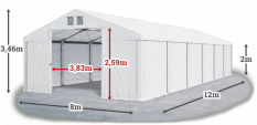 Skladový stan 8x12x2m strecha PVC 560g/m2 boky PVC 500g/m2 konštrukcie ZIMA PLUS