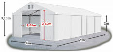 Skladový stan 4x9x2m střecha PVC 580g/m2 boky PVC 500g/m2 konstrukce POLÁRNÍ