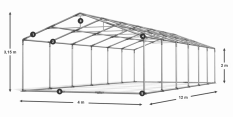 Skladový stan 4x12x2m nehořlavá plachta PVC 600g/m2 konstrukce LÉTO PLUS