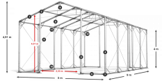 Skladový stan 5x9x4m střecha PVC 620g/m2 boky PVC 620g/m2 konstrukce POLÁRNÍ