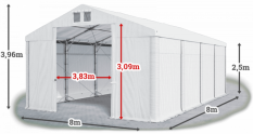 Skladový stan 8x8x2,5m střecha PVC 560g/m2 boky PVC 500g/m2 konstrukce POLÁRNÍ