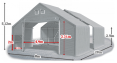 Skladová hala 8x28x3m střecha boky PVC 720 g/m2 konstrukce ARKTICKÁ