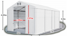 Skladový stan 4x7x3,5m střecha PVC 580g/m2 boky PVC 500g/m2 konstrukce POLÁRNÍ PLUS