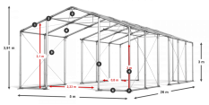 Skladový stan celoroční 5x26x3m nehořlavá plachta PVC 600g/m2 konstrukce ZIMA PLUS