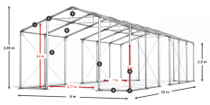 Skladový stan celoročný 6x22x2,5m nehorľavá plachta PVC 600g/m2 konštrukcia ZIMA PLUS