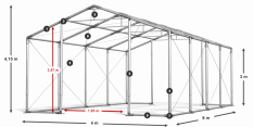 Párty stan 4x8x3m střecha PVC 560g/m2 boky PVC 500g/m2 konstrukce ZIMA PLUS