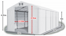 Skladový stan 5x9x4m strecha PVC 580g/m2 boky PVC 500g/m2 konštrukcie ZIMA PLUS