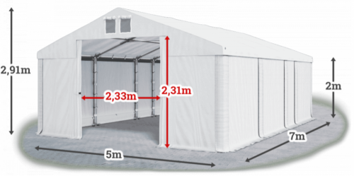Skladový stan 5x7x2m strecha PVC 580g/m2 boky PVC 500g/m2 konštrukcia ZIMA
