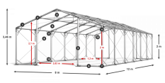 Skladový stan celoroční 8x12x2m nehořlavá plachta PVC 600g/m2 konstrukce POLÁRNÍ