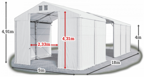Skladový stan 5x18x4m střecha PVC 620g/m2 boky PVC 620g/m2 konstrukce POLÁRNÍ