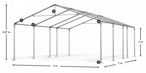 Párty stan 3x7x2m střecha PE 240g/m2 boky PE 240g/m2 konstrukce LÉTO