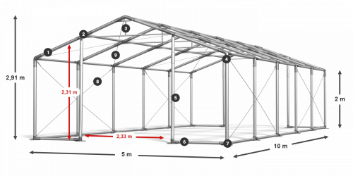 Párty stan 5x10x2m střecha PVC 620g/m2 boky PVC 620g/m2 konstrukce ZIMA PLUS