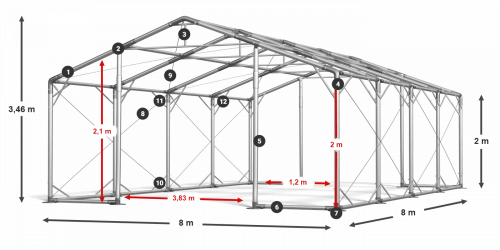 Skladový stan celoroční 8x8x2m nehořlavá plachta PVC 600g/m2 konstrukce POLÁRNÍ