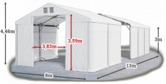 Skladový stan 8x13x3m střecha PVC 580g/m2 boky PVC 500g/m2 konstrukce POLÁRNÍ PLUS