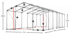 Skladový stan celoročný 8x22x2,5m nehorľavá plachta PVC 600g/m2 konštrukcia ZIMA PLUS