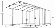 Skladový stan 4x10x4m strecha PVC 580g/m2 boky PVC 500g/m2 konštrukcia ZIMA