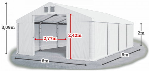 Skladový stan 6x8x2m střecha PVC 620g/m2 boky PVC 620g/m2 konstrukce ZIMA