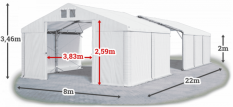 Skladový stan 8x22x2m střecha PVC 620g/m2 boky PVC 620g/m2 konstrukce POLÁRNÍ